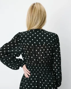Robe courte fluide manches longues bouffantes pois Ailona