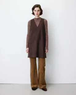 Robe courte sans manches en suédine chocolat Anaya
