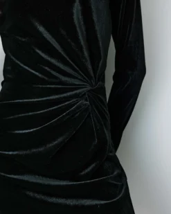 Robe courte velours drapée manches longues noir Beverly
