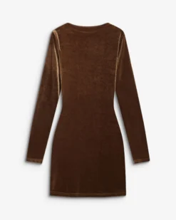 Robe courte velours drapée manches longues olive Beverly