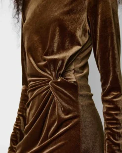 Robe courte velours drapée manches longues olive Beverly