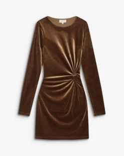 Robe courte velours drapée manches longues olive Beverly