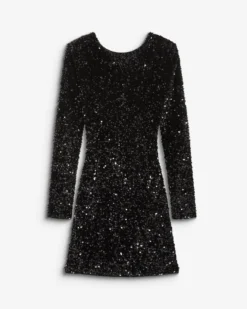 Robe fourreau courte à sequins dos nu noir Bahia