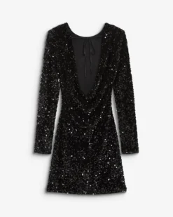 Robe fourreau courte à sequins dos nu noir Bahia