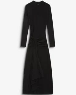 Robe longue ajustée dos nu à nœud devant noir Britney