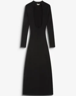 Robe longue ajustée dos nu à nœud devant noir Britney