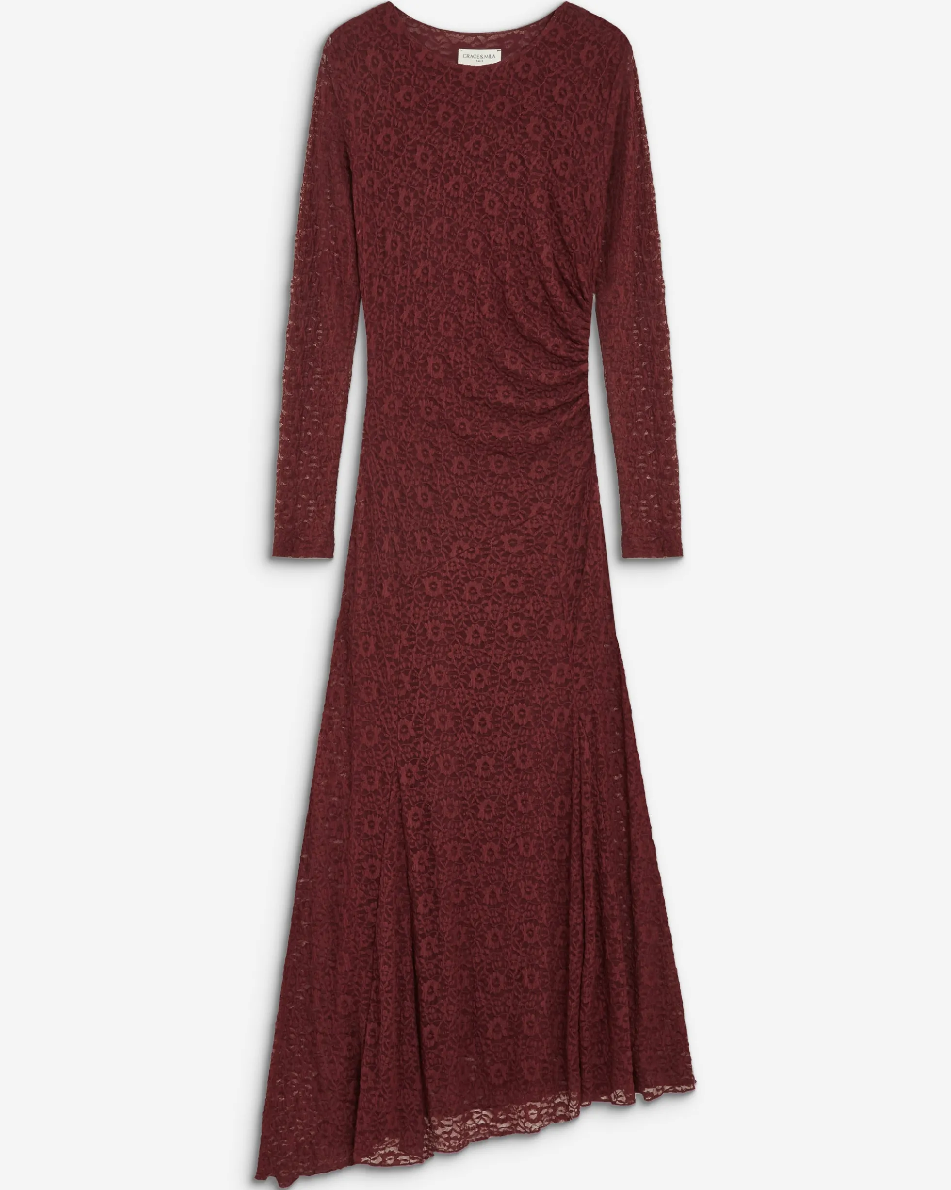Robe longue en dentelle froncée cherry Bianca
