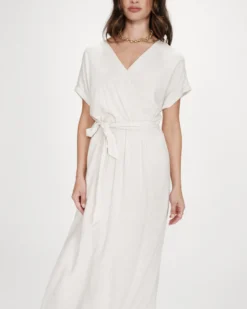 Robe longue portefeuille ceinturée sable Pollen