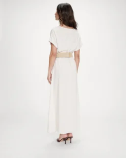 Robe longue portefeuille ceinturée sable Pollen