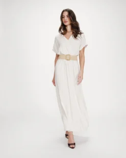 Robe longue portefeuille ceinturée sable Pollen