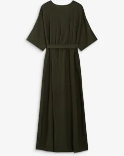Robe longue évasée col V croisé kaki Amelia