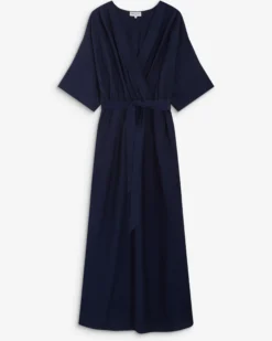 Robe longue évasée col V croisé marine Amelia