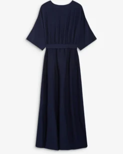 Robe longue évasée col V croisé marine Amelia
