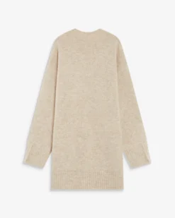 Robe pull courte oversize col V beige Airina