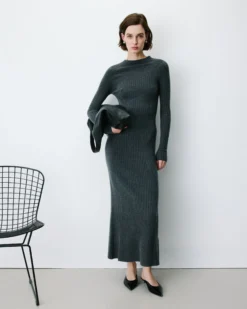 Robe pull longue col montant anthracite Alexandra