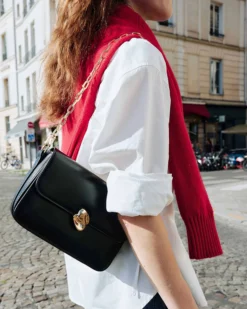 Sac bandoulière en cuir de vachette noir Le jules