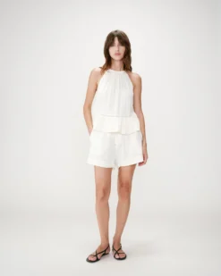 Short large taille haute en gaze de coton ecru Wasabi