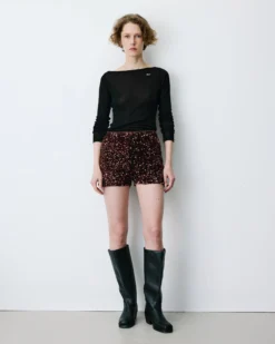Short à sequins droit doublé chocolat Bowie
