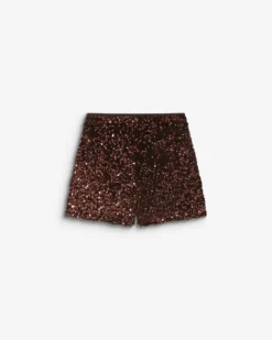 Short à sequins droit doublé chocolat Bowie