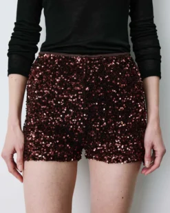 Short à sequins droit doublé chocolat Bowie