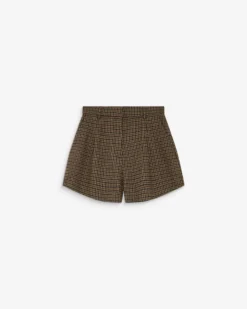 Short tailleur pied-de-poule taille haute coffee Arsenio