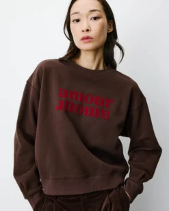Sweat ample à message chocolat Amery
