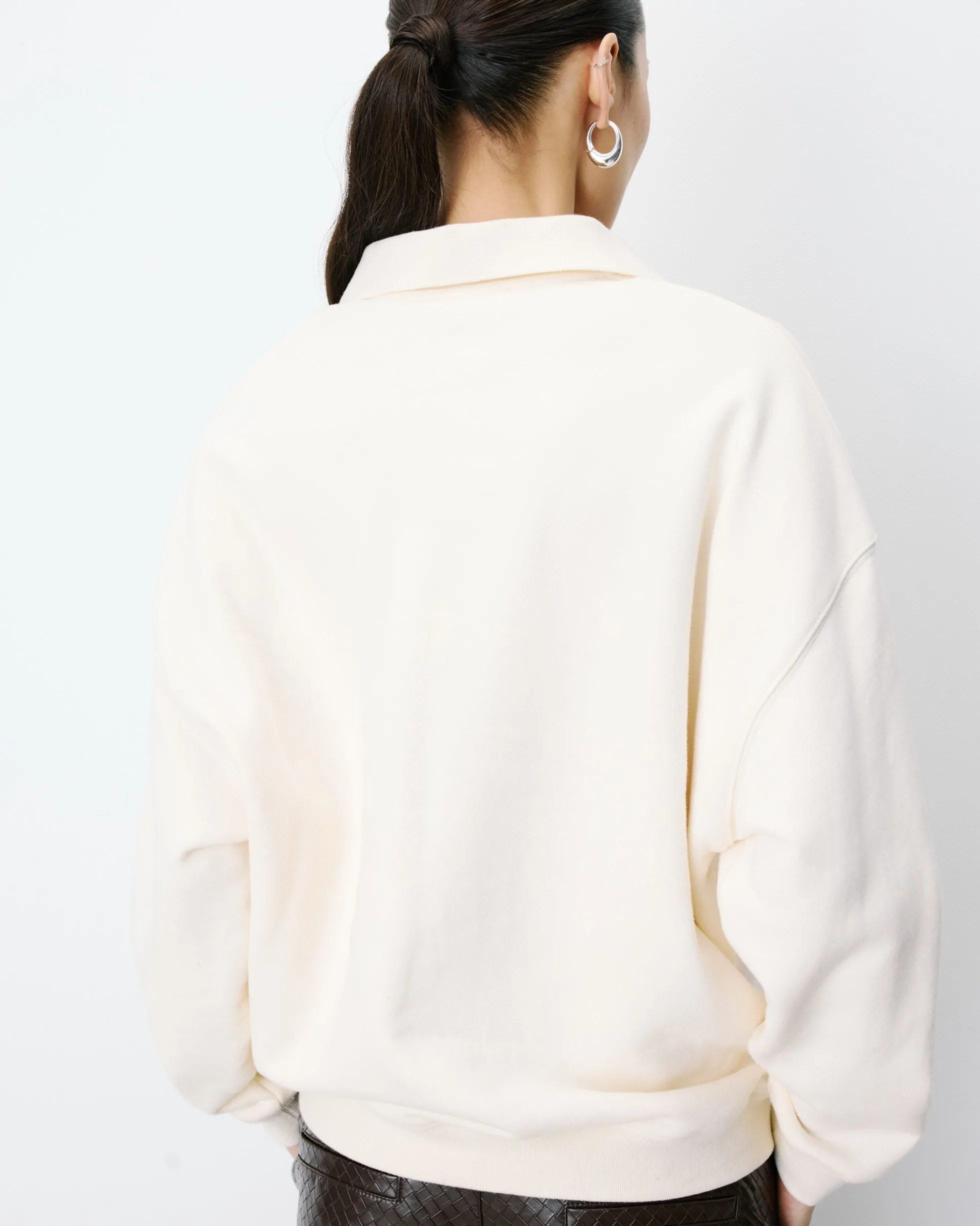 Sweat oversize col polo ouvert ecru Archibald