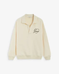 Sweat oversize col polo ouvert ecru Archibald