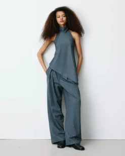 Top asymétrique fluide sans manches dos nu anthracite Binni