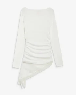 Top asymétrique manches longues bas en dentelle ivoire Bina