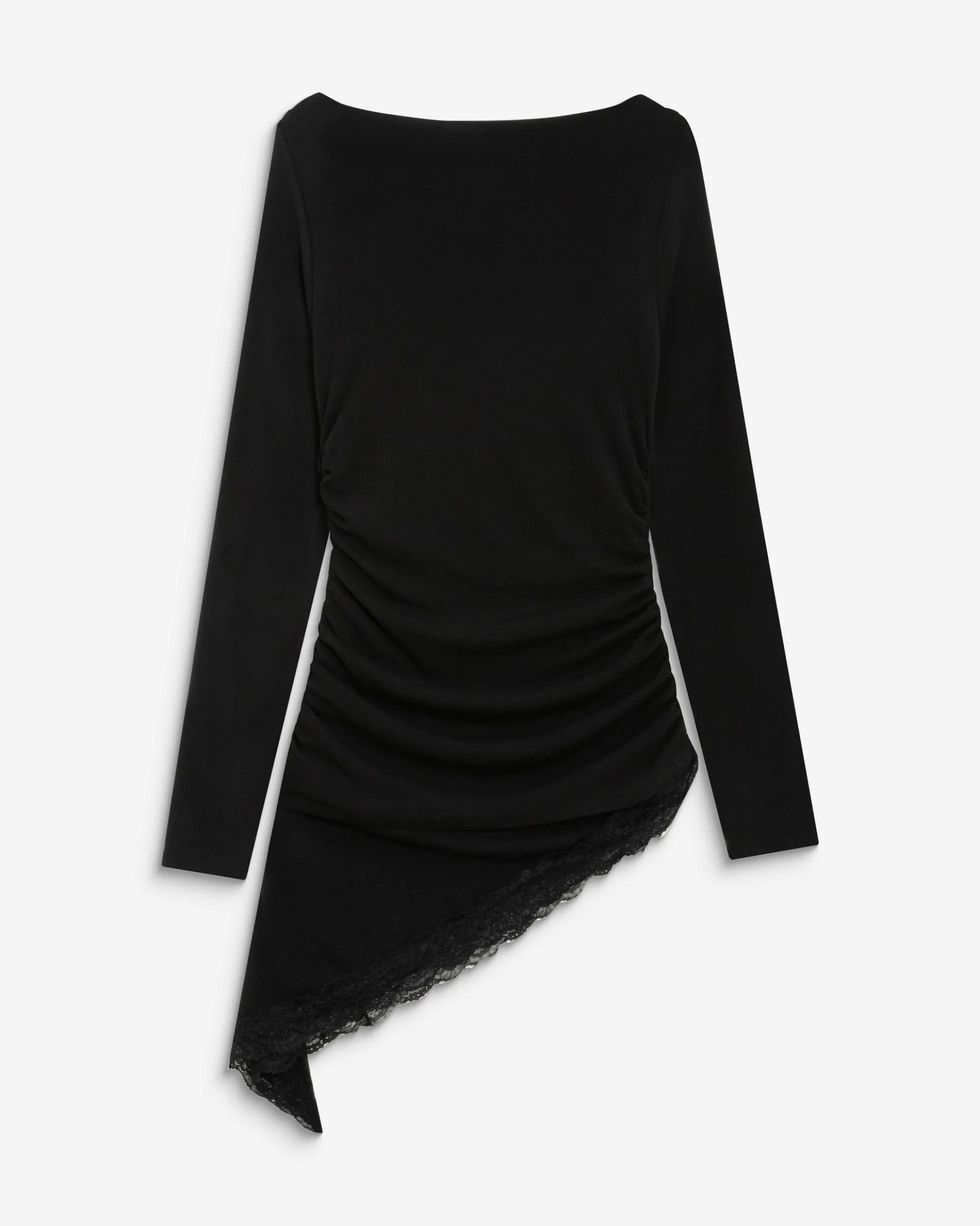 Top asymétrique manches longues bas en dentelle noir Bina