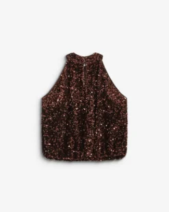 Top ballon encolure américaine en sequins chocolat Becky