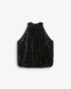 Top ballon encolure américaine en sequins noir Becky
