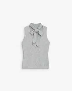 Top col montant en maille lurex sans manches silver Bailey