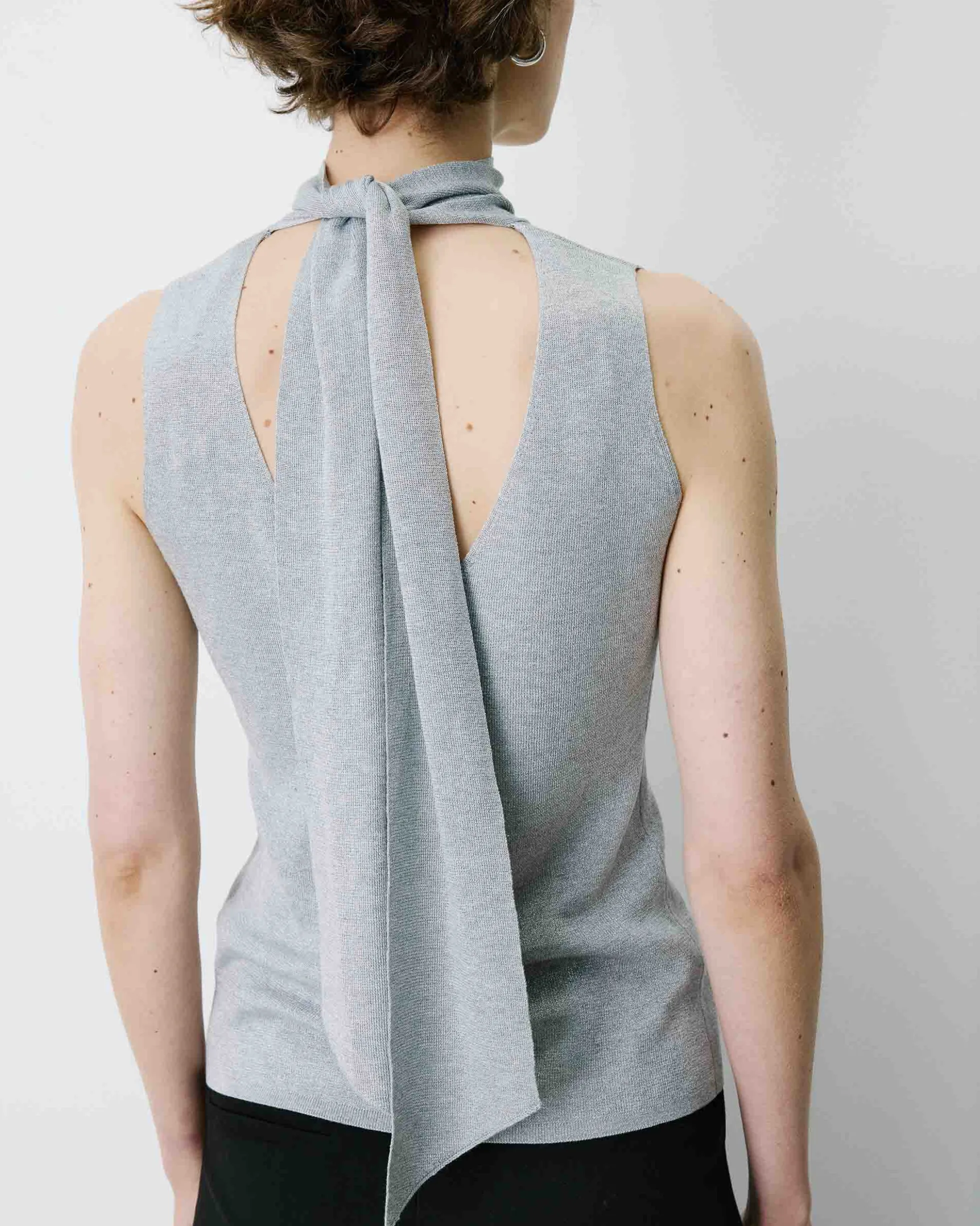 Top col montant en maille lurex sans manches silver Bailey