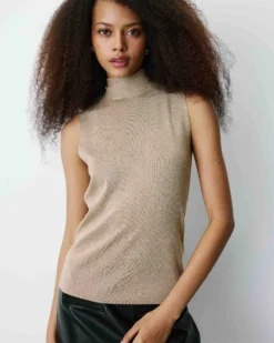 Top col montant en maille lurex sans manches gold Bailey
