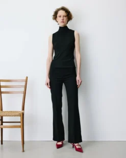 Top col montant en maille lurex sans manches noir Bailey