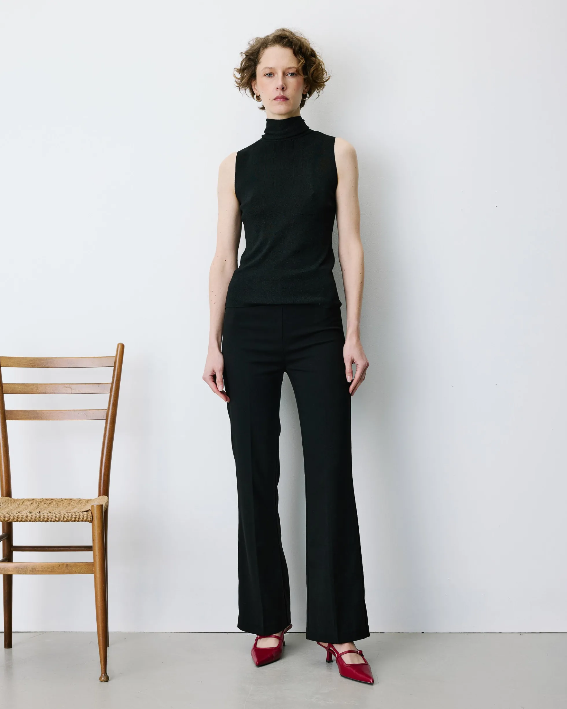 Top col montant en maille lurex sans manches noir Bailey