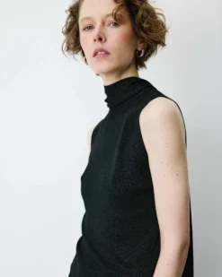 Top col montant en maille lurex sans manches noir Bailey