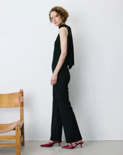Top col montant en maille lurex sans manches noir Bailey