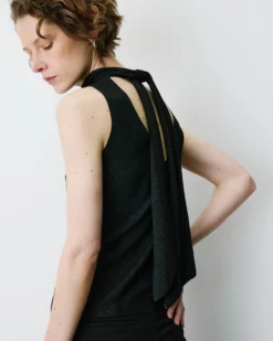 Top col montant en maille lurex sans manches noir Bailey