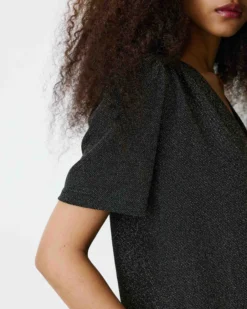 Top col V en jersey lurex manches courtes gold Basilic