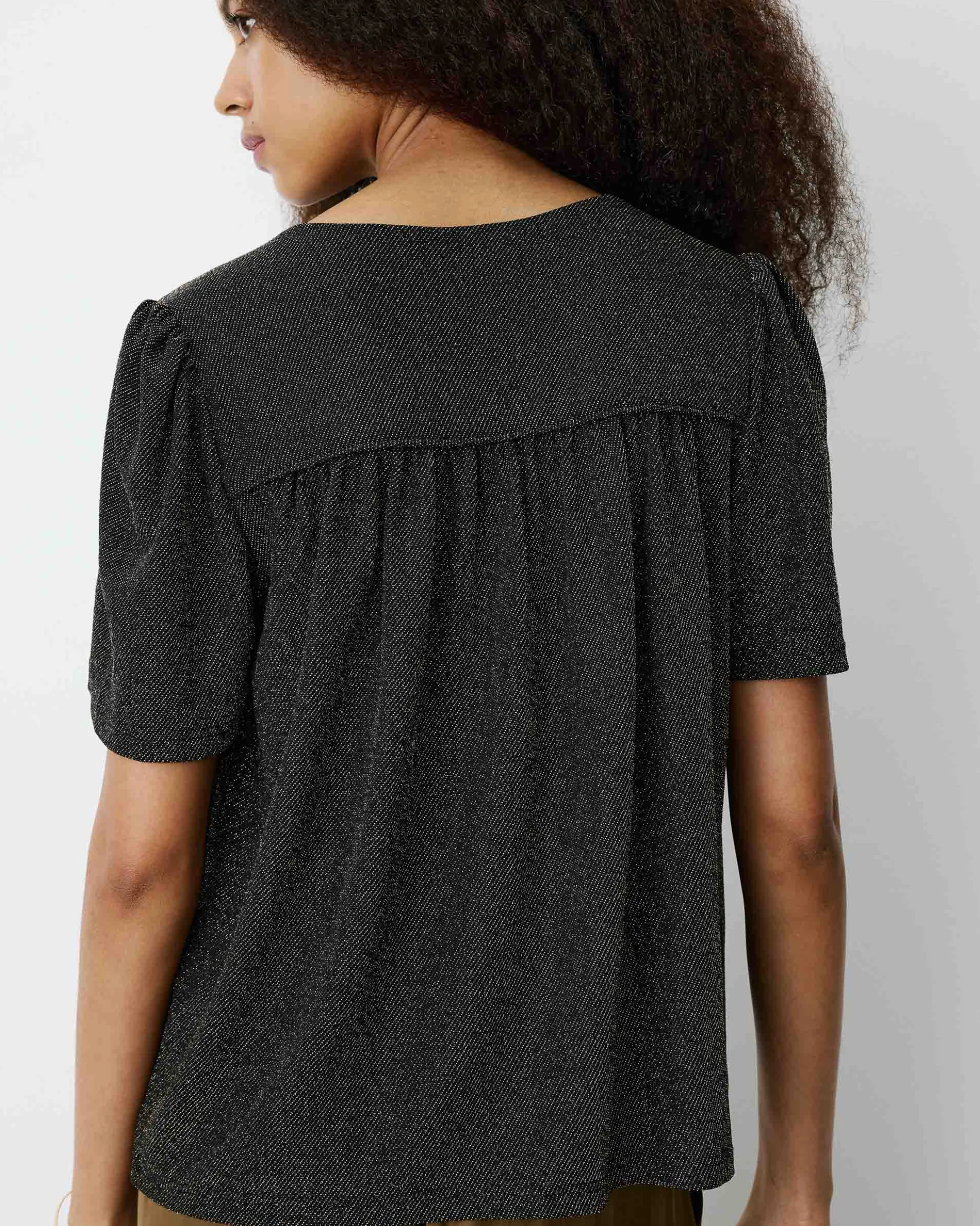 Top col V en jersey lurex manches courtes gold Basilic