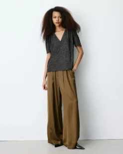 Top col V en jersey lurex manches courtes gold Basilic