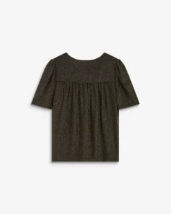 Top col V en jersey lurex manches courtes gold Basilic