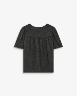 Top col V en jersey lurex manches courtes silver Basilic