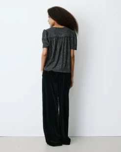 Top col V en jersey lurex manches courtes silver Basilic