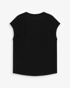 Top col V manches courtes en lurex noir Valsons