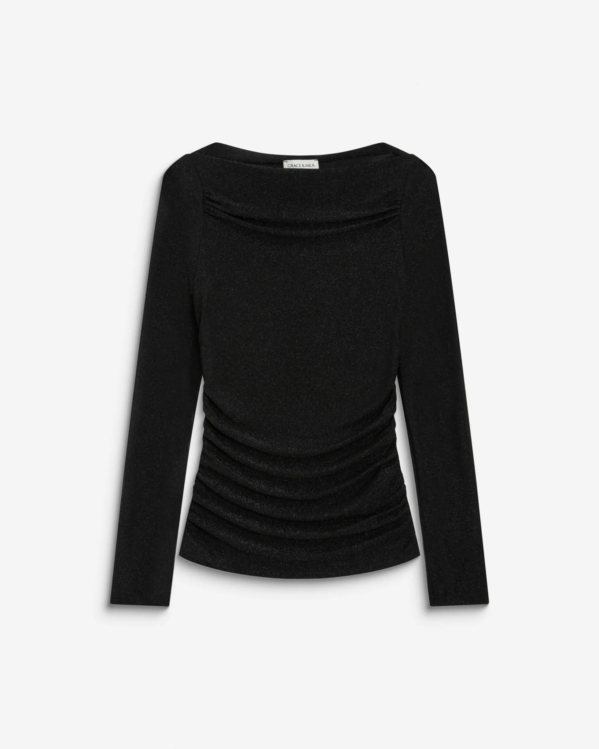 Top drapé ajusté en lurex manches longues noir Beaumont