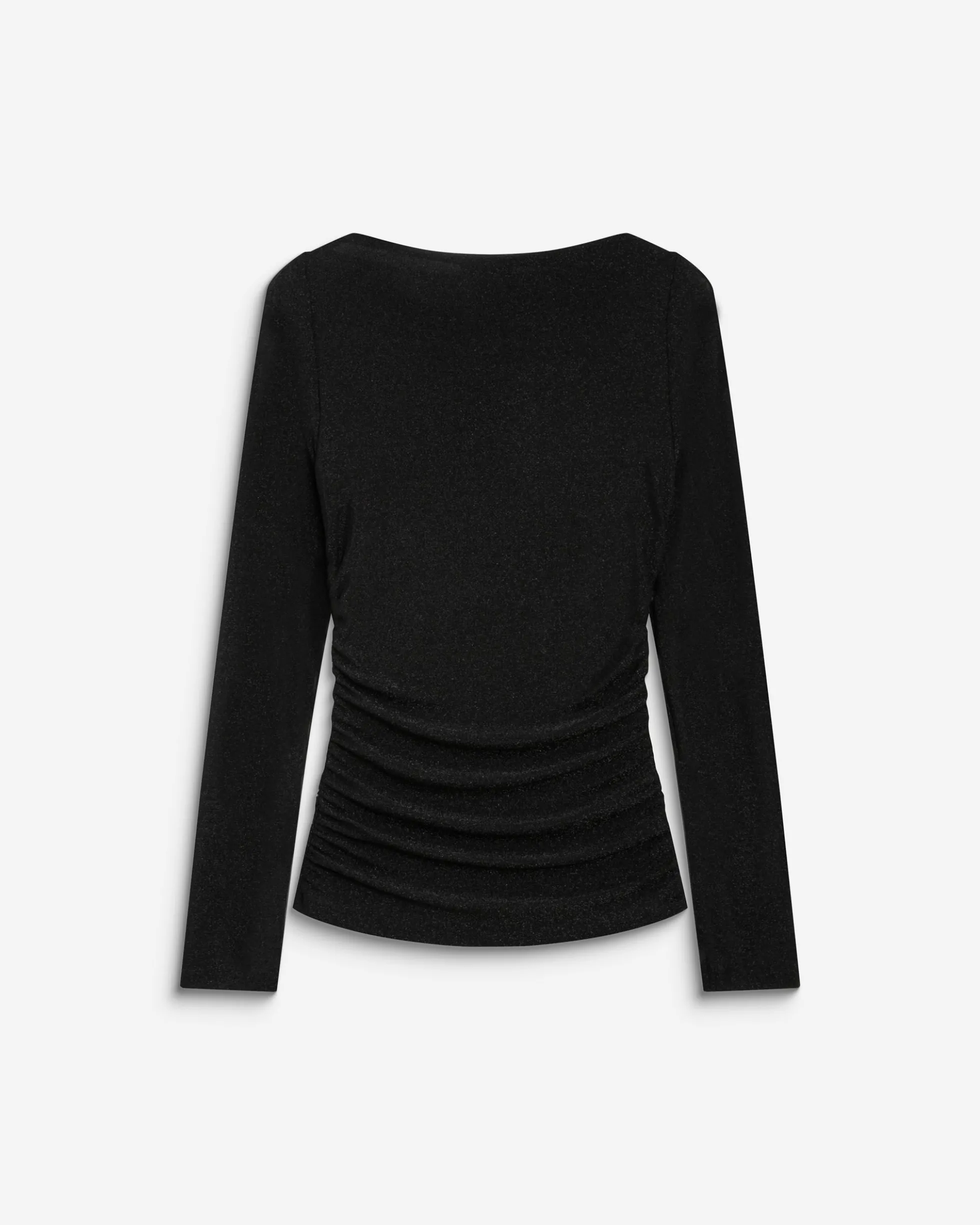 Top drapé ajusté en lurex manches longues noir Beaumont